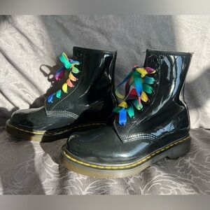 NEW Dr Martens 1460 Patent Leather Boots Rainbow Laces 6